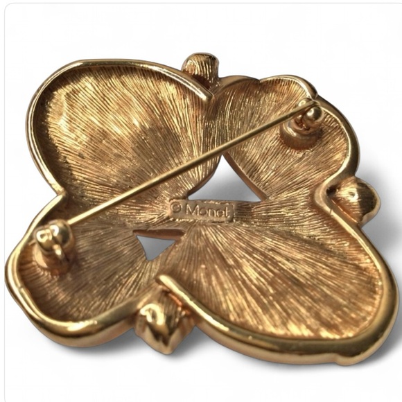 Vintage MONET Gold-Tone Faux Pearl & Rhinestone Brooch - Rare - Picture 9 of 12